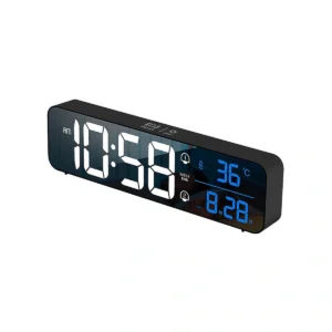Modern LED Digital Alarm Clock with Mirror Display, Temperature & Date, Dual Alarms