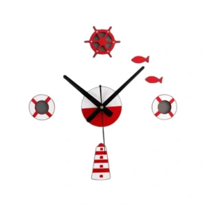 Nautical DIY Wall Clock Kit | Lighthouse, Ship Wheel & Fish | Coastal Decor