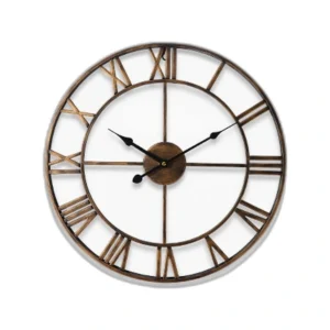 Large Industrial Metal Wall Clock | Roman Numerals | Silent Quartz Movement