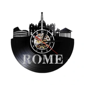 Rome City Skyline LED Vinyl Record Wall Clock - Italian Decor & Gift