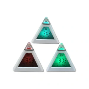 Modern Triangular Digital Alarm Clock | Color Changing LED Display & Temp