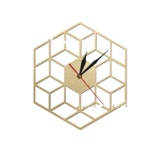 Modern Geometric Hexagon Wall Clock - Graphic Cube Illusion Wood Silent Timepiece