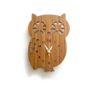 Modern Bamboo Owl Wall Clock | Silent Wooden Decor for Nursery & Home