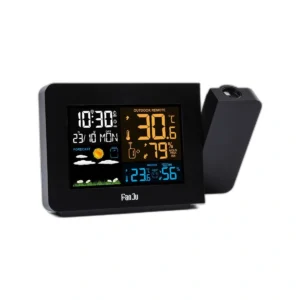 FanJu Digital Projection Weather Station Clock | Indoor Outdoor Temp & Humidity Alarm