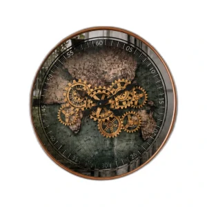 Large Industrial Gear Wall Clock with World Map - Silent Rotating Movement Decor