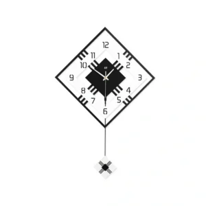 Modern Geometric Diamond Wall Clock with Pendulum - Silent Movement
