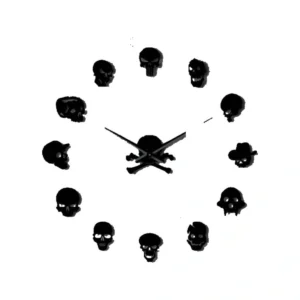 Modern Skull DIY Wall Clock - Large Graphic Acrylic Mirror Sticker Art Decor