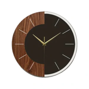 Modern Wood & Black Wall Clock | Silent Minimalist Home Decor Timepiece