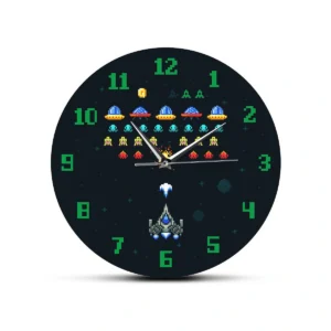 Retro Pixel Art Space Invader Wall Clock | Gamer Room Decor | Unique Arcade Clock