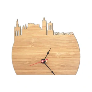 Modern City Skyline Wood Wall Clock | Bamboo & Walnut Home Decor Timepiece