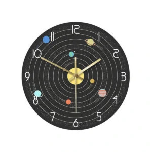 Solar System Wall Clock - Silent Space Theme Decor for Kids Room & Home