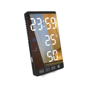 Smart Mirror LED Digital Alarm Clock with Temp, Humidity & USB Charging Port