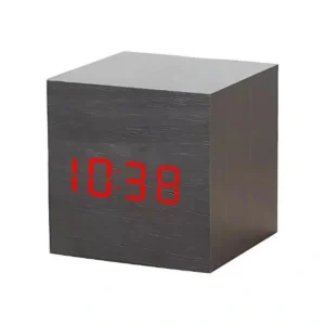 Modern Wooden Cube LED Digital Alarm Clock with Temperature Display