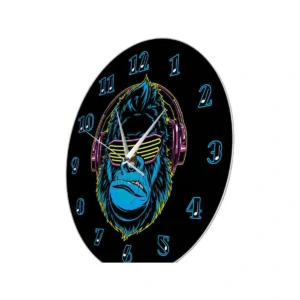 Modern Neon Gorilla DJ Wall Clock - Cyberpunk Ape Art for Music Room & Studio