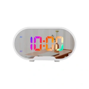 Modern RGB Mirror Digital Alarm Clock with Rainbow LED Display & Dual Alarms