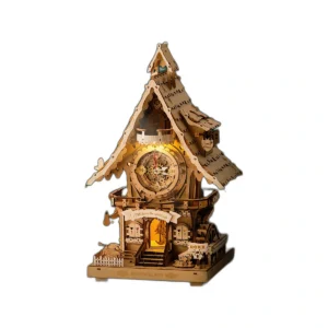 Natural Wood DIY Cuckoo Clock Puzzle Kit with LED Light