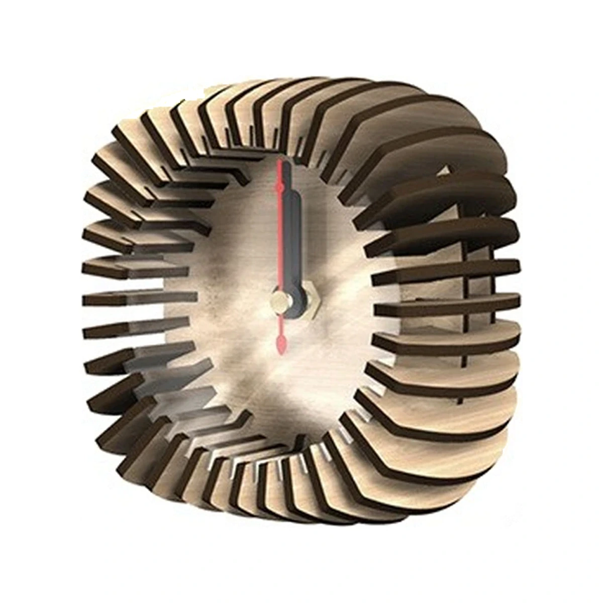 260906012949 Modern layered wooden desk clock with sculptural fin design